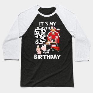 Farm Animals 9 Year Old It's My 9th Birthday Party Bday Girl Baseball T-Shirt